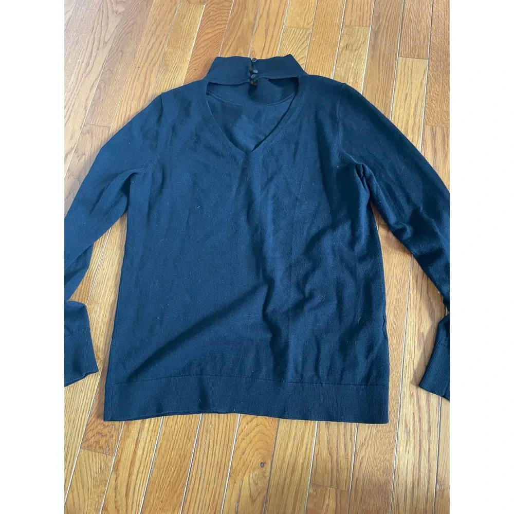 LOFT Sweater‎ Womens Small Black Wool Viscose Nylon Blend Turtleneck Open Back